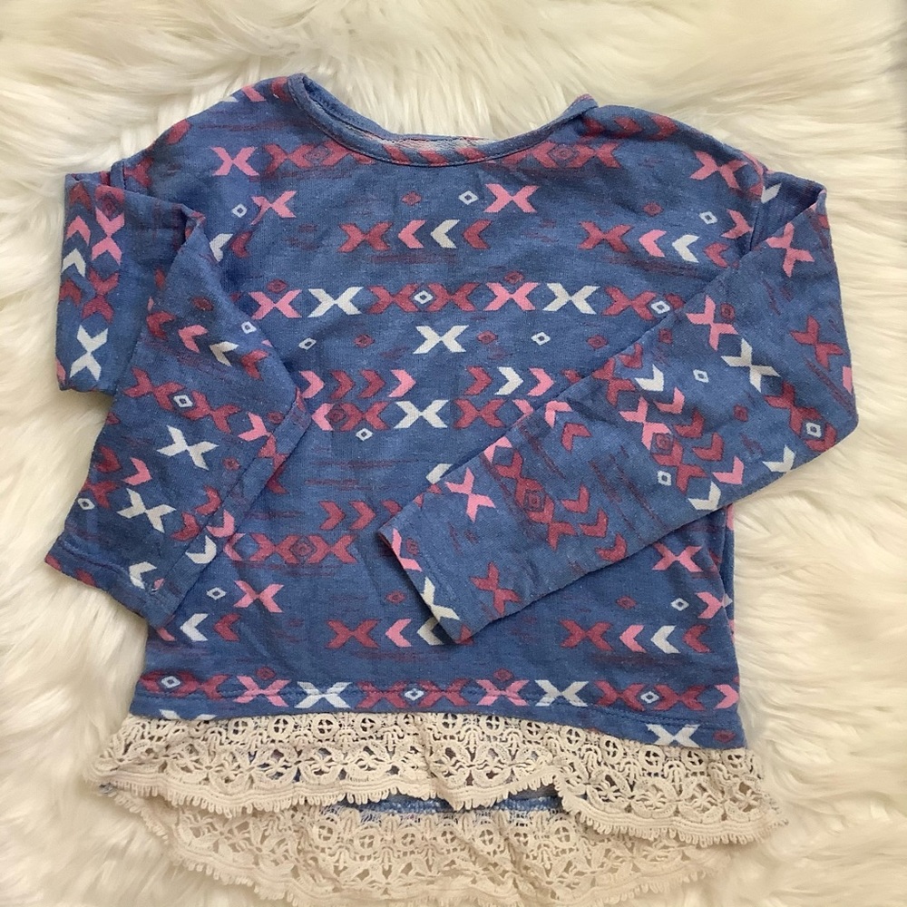Aztec, crochet blue, pink long sleeve top, 4